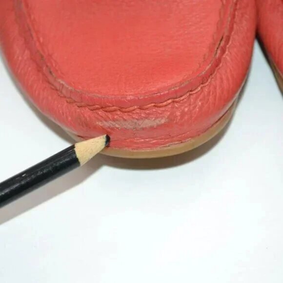 Coach Coral Peach Orange Soft Pebbled Leather Gold Driving Flats Loafers 7.5 - Picture 7 of 9